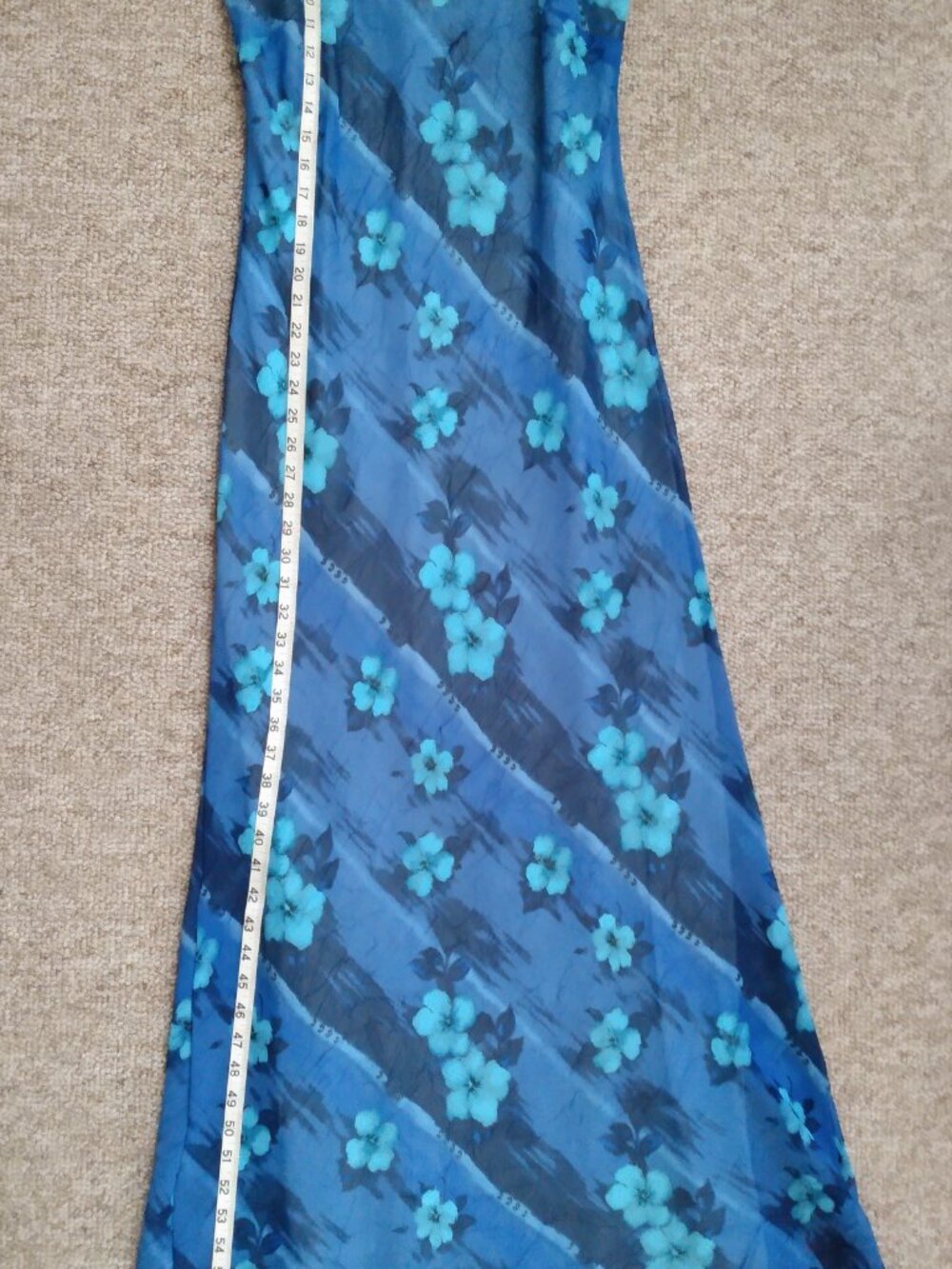 Floral Maxi Dress Vintage By Wendy Women With Blue Hues  On Crinkled Polyester